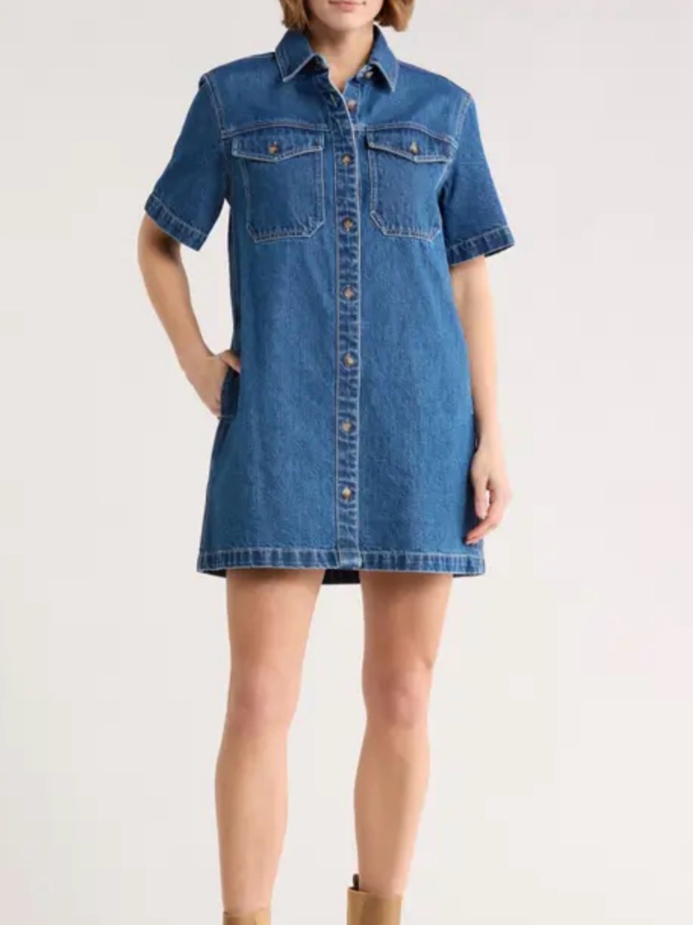 Classic Blue Denim Button-Up Shirt Dress